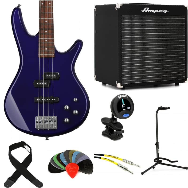 Ibanez Gio GSR200JB Bass Guitar and Ampeg Rocket Amp Essentials Bundle - Jewel Blue image 1