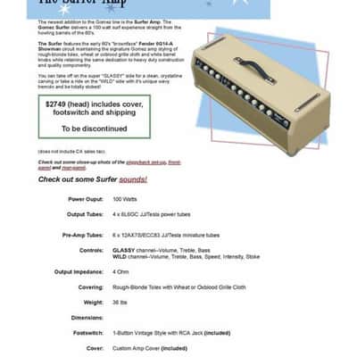 Gomez USA Surfer 100 Watt - Handwired Tube Guitar Head #16 (2010s - Rough Blonde) image 9