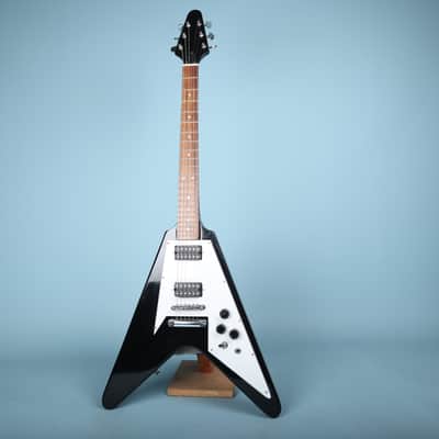 Flying V Style Electric Guitar in Black with White Pickguard image 2