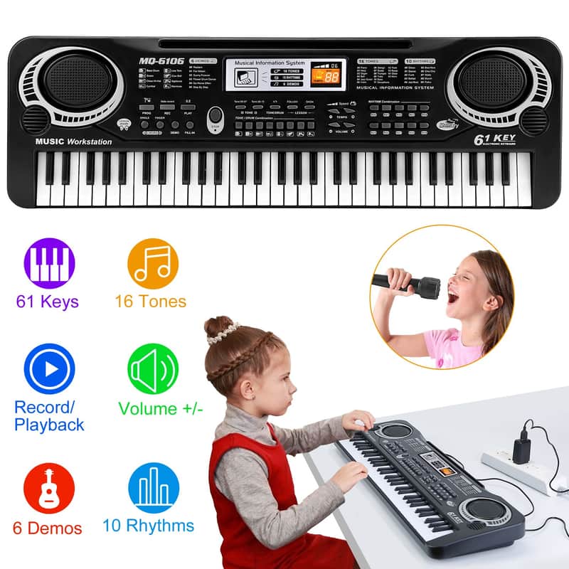 🎹CHILDREN'S SIZED Portable 61 Key Electric Piano / Keyboard USB, Microphone, & Battery Powered!🎹 image 1