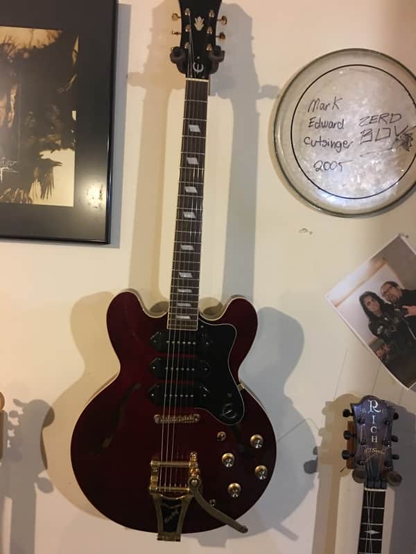 Epiphone Riviera P-90 with bigsby trem Natural/Red image 1