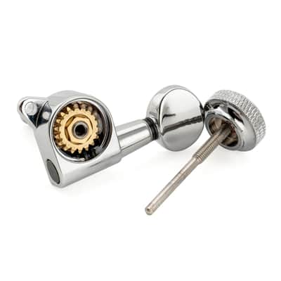 Brio Pro Left-Handed Locking Tuners — 6-in-Line | 18:1 Ratio | Vintage Oval Buttons - Chrome image 4