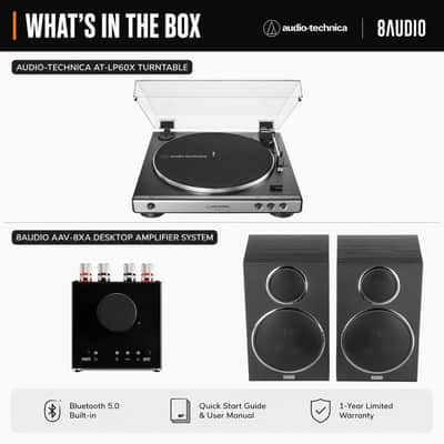 Audio-Technica AT-LP60X Turntable (Gunmetal) with Desktop Amplifier System image 2