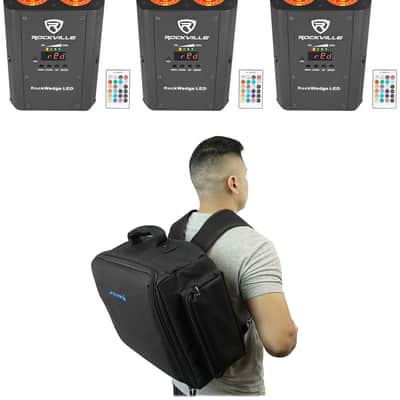 6 Rockville RockWedge LED 54w RGBWA+UV Rechargeable Wireless DMX Lights+Backpack