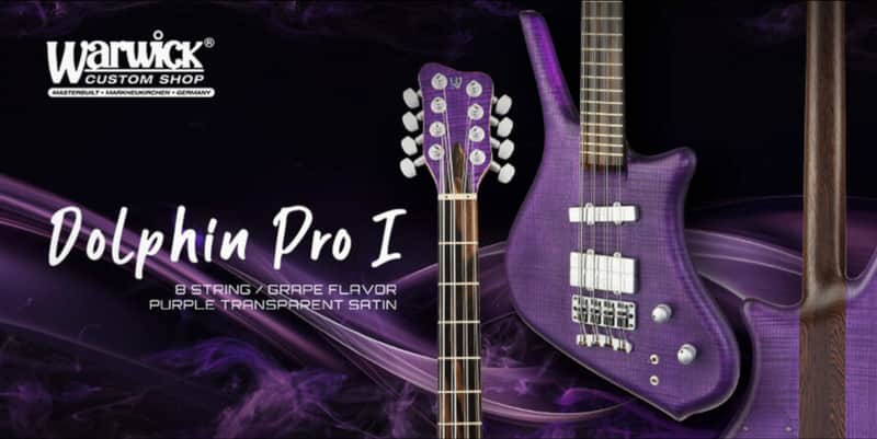 Warwick Dolphin Pro 1 - 8 String Custom Shop Masterbuilt 2022 - AAA Flame SOLID French Ash over Satin Transparent Purple Grape Flavor image 1