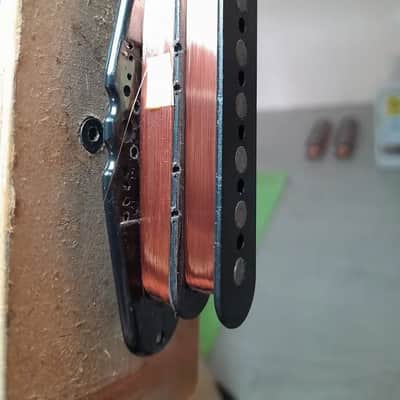 Handmade prewired SSS NEODYMIUM Stacked coils PU's Strat pickguard with HB split on N&B, volume TR BL and mid PU cutoff switch image 11
