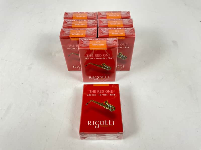 Alto Saxophone Reed Lot: 8 Boxes Rigotti Gold Red 3.5 Medium [55111]