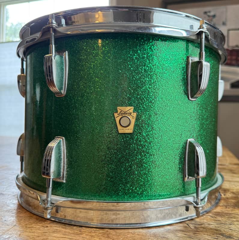 Exc Mid 60s Ludwig No. 942 Classic 8x12" Rack Tom with Keystone Badge in Green Sparkle image 1