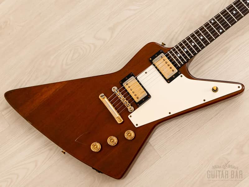 1990s Burny REX-80 Explorer Vintage Electric Guitar Walnut w/ Case, Japan Fernandes image 1