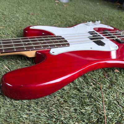 Standell Bass P/J style   Transparent Red Bird’s Beak Headstock *NOT A STANDEL * image 4