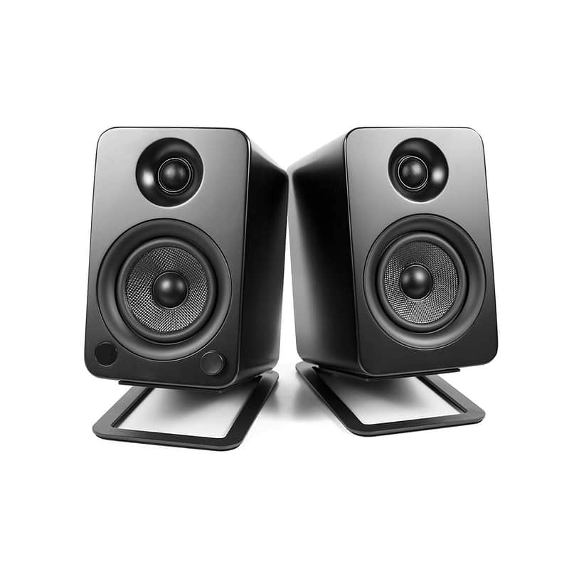 Kanto: YU4 Powered Bookshelf Speakers - Matte Black (YU4MB) +S4 Stands - Black image 1