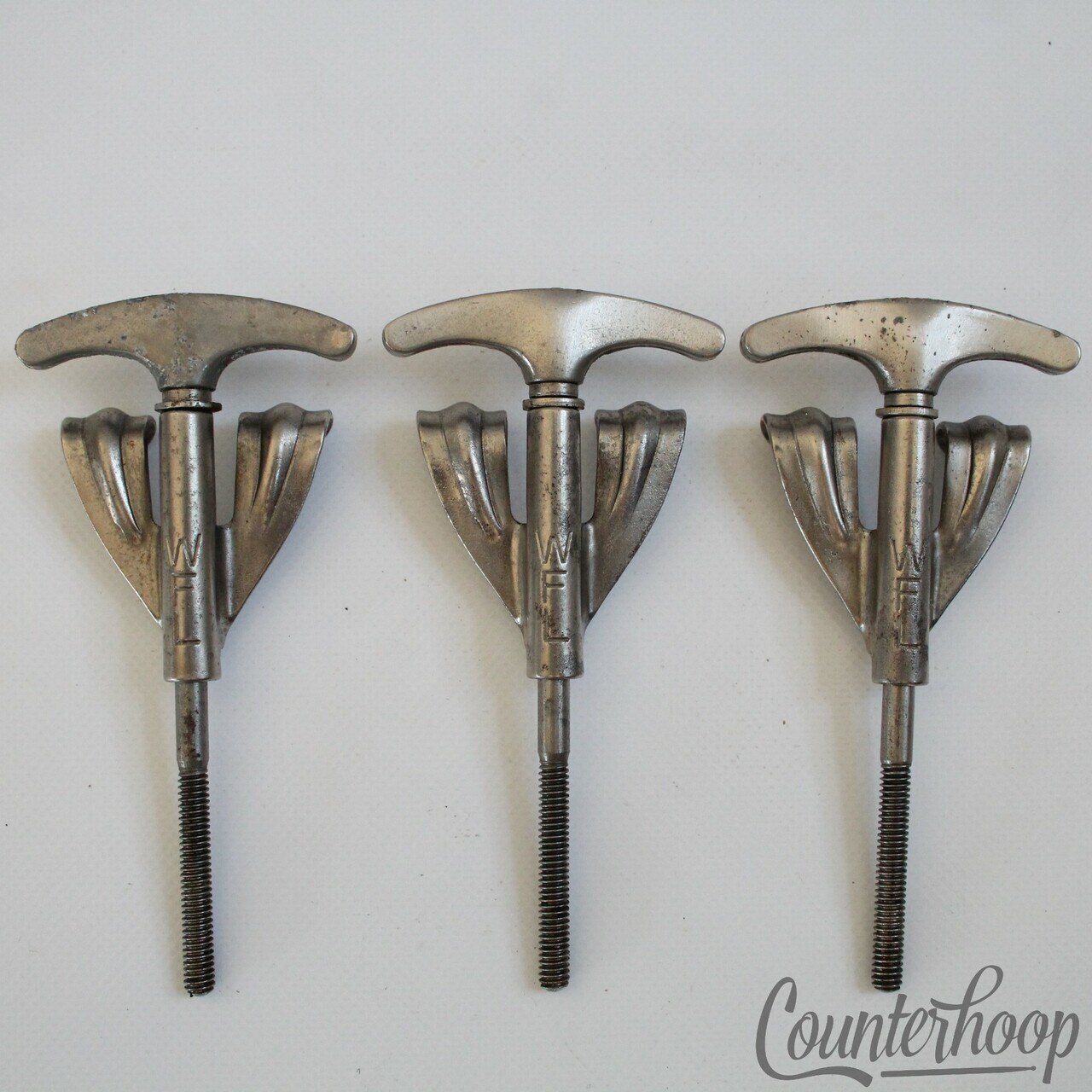 Ludwig 3x Bass Drum Tension T-Rods+Claws 3 7/8"Nickel Vintage 50s WFL-Stamped* — main photograph