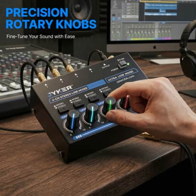 4 Channel Stereo Line Compact Audio Mixer, Mono/Stereo Switch, Low Noise Mixer - JMAMP6 image 6