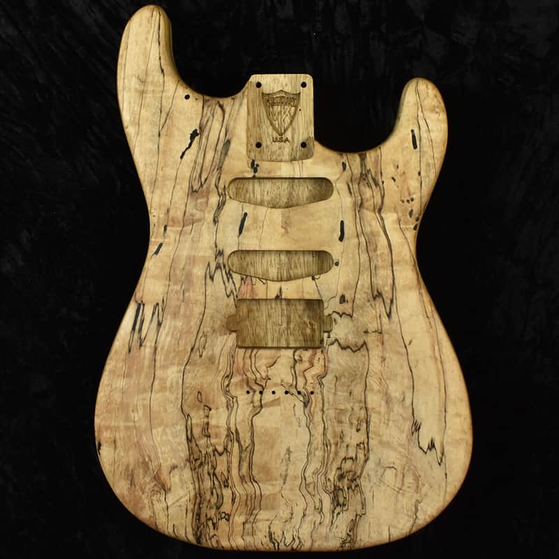 Strat Style Body - 1 Piece Black Korina (Limba) with 2 Piece Spalted Maple Top - Weight: 4 lbs 10 oz image 1