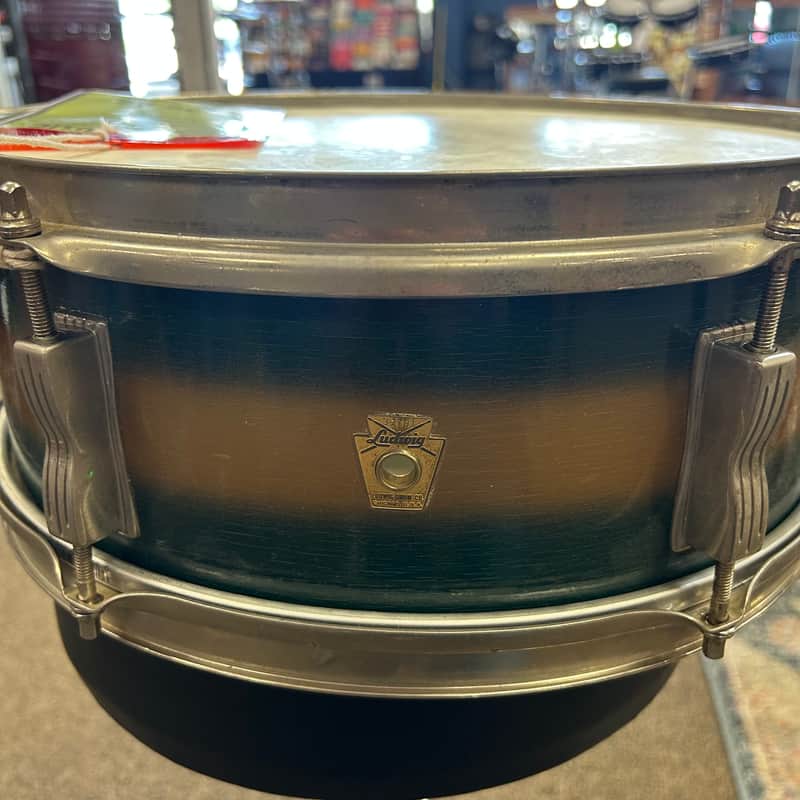 Ludwig No. 491 Pioneer 5x14" 6-Lug Snare Drum with Keystone Badge 1960 - 1968 - Green/Gold Duco Lacquer image 1