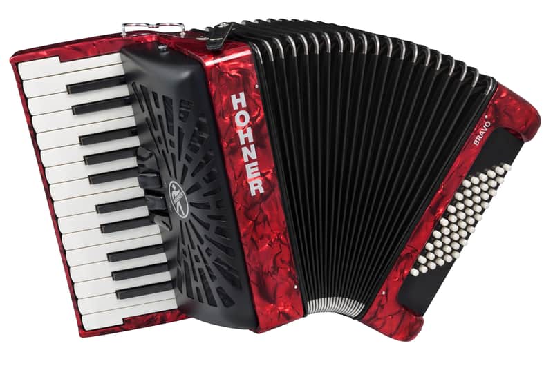 Hohner Bravo II 48 Piano Accordion w/ Gig Bag & Straps in Pearl Red BR48RED image 1