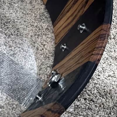 Like-New Daville (Doc Sweeney) Zebrawood/Wenge 14x6 stave snare, satin oil, Canopus wires, extra head, new extra wires image 10