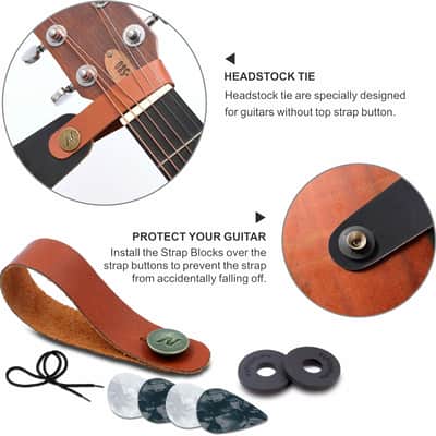 Sun & Moon Embroidered Guitar Strap w/ Leather Ends, Strap Locks & Picks for Acoustic Electric Bass Guitar image 6
