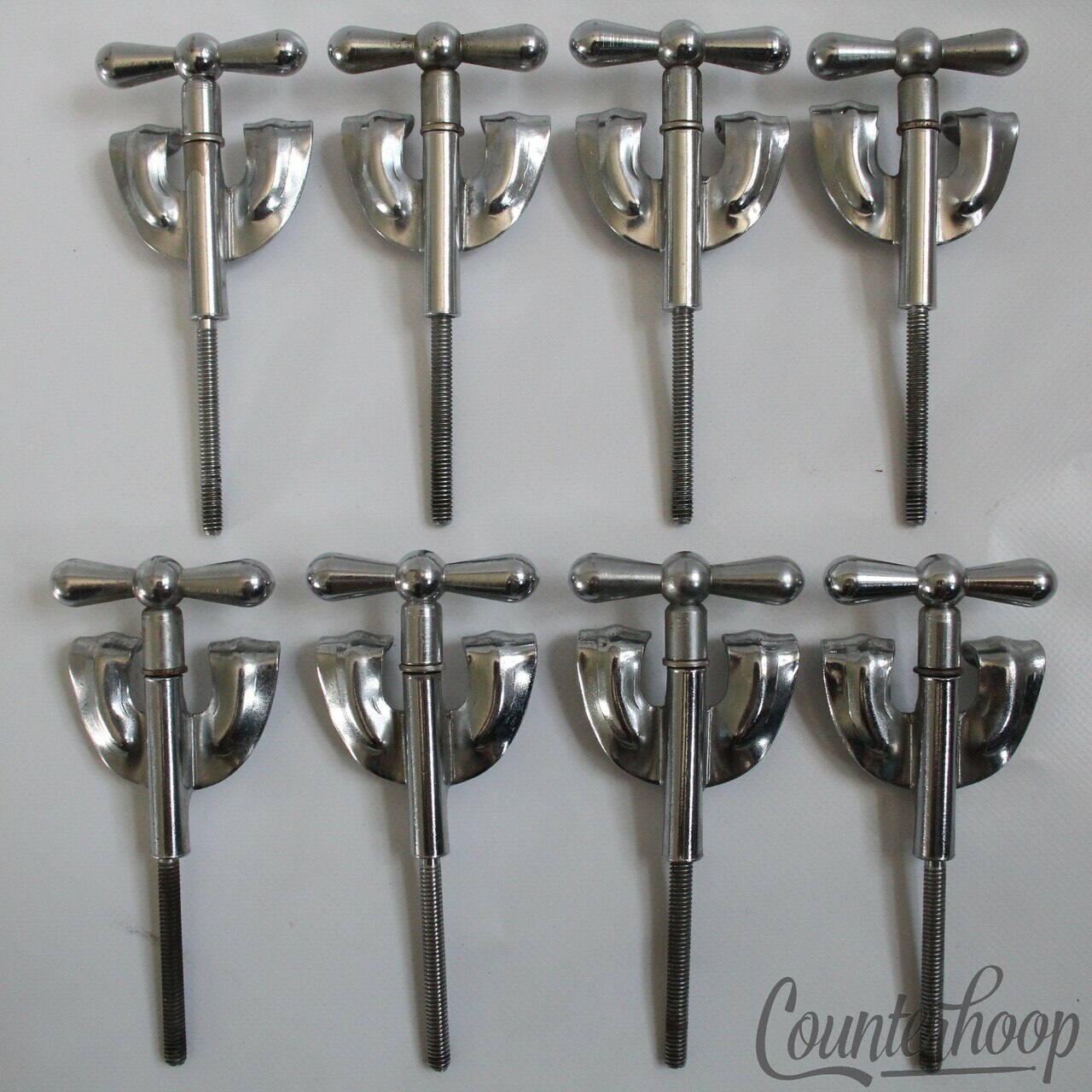 Rogers 8x Bow-Tie Bass Drum Tension T-Rods 3 3/4" Chrome 60s Holiday Cleveland* — main photograph