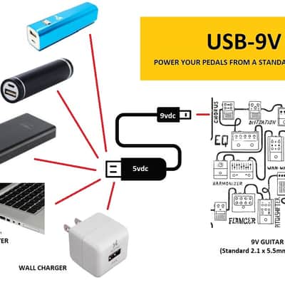 USB-9V - (USB to 9 volt step up power supply cable) (Works with Center negative polarity pedals) image 2