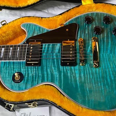 NEW! Gibson Dealer Select Custom Shop Les Paul Custom AAA Flame Top - Aqua Blue - Authorized Dealer - WOW! 8.2 lbs - G07380 image 16