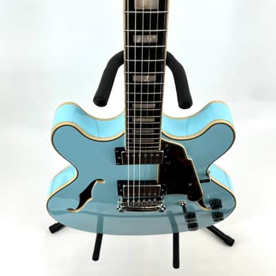 D'Angelico Premier DC Semi-Hollow with Stop-Bar Tailpiece 2021 - Sky Blue with D'Angelico Gig Bag image 5