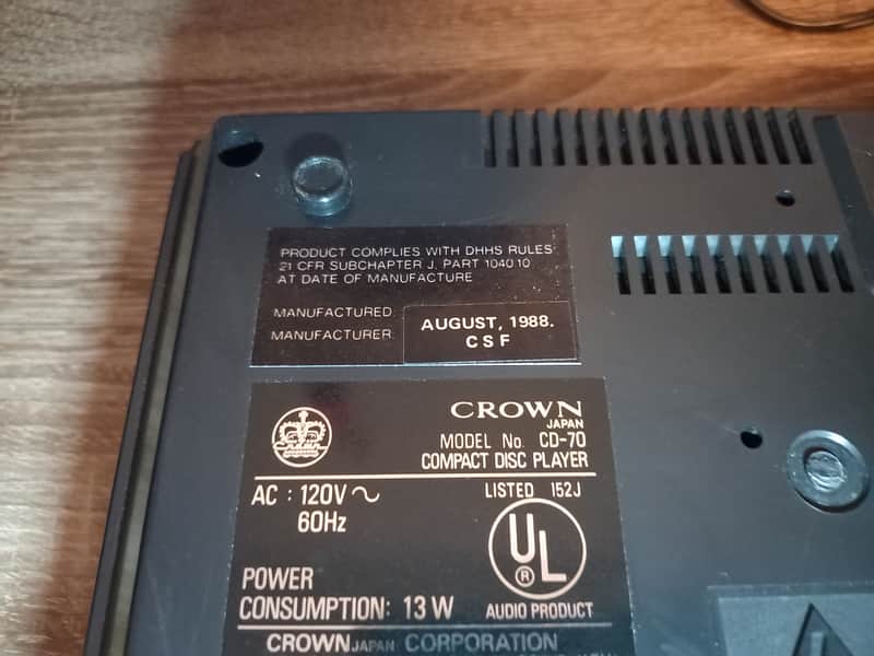 Vintage 1988 Crown Japan Compact Disc Player CD-70 CD Player | Reverb