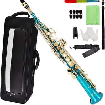 Bb Soprano Saxophone Straight Sax Instruments for Beginners Intermediate Players with Carrying Case,Mouthpiece,Pads,Reed,Cleaning kit,neck Strap,White Gloves image 1