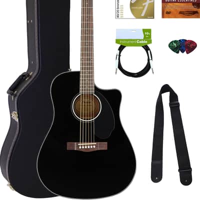 Fender CD-60SCE Solid Top Dreadnought Acoustic-Electric Guitar - Black w/ Hard Case image 1