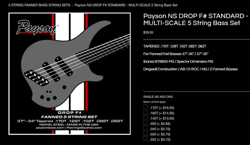 Payson Multi-Scale NS F# Bass Strings set for DINGWALL IBANEZ DIMENSION image 1