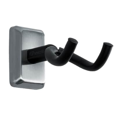Gator Frameworks Wall Mounted Guitar Hanger with Satin Chrome Mounting Plate; Fits both Acoustic and Electric Guitars (GFW-GTR-HNGRSCH) image 1
