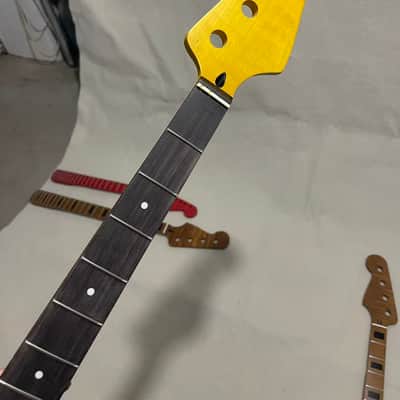 4-string electric bass neck jazz bass stainless steel 20 frets yellow flame Maple guitar neck 34inch hole 18mm Rosewood fingerboard image 2