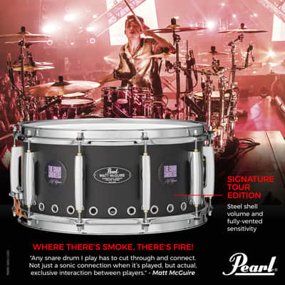 Pearl Matt McGuire 14x6.5" Matte Black Tour Edition Signature "Smart" Snare Drum Unbeaded Steel | Worldwide Ship | Authorized Dealer image 8