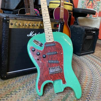 Flipped Backwards Upside Down S Style Guitar  Sea Foam Green Sparkle image 2