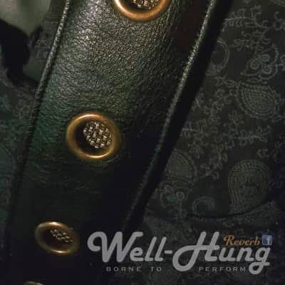 Well-Hung Grommet "MojoTone Black 'n Tan" 3" wide padded leather guitar strap aged brass grommets image 5