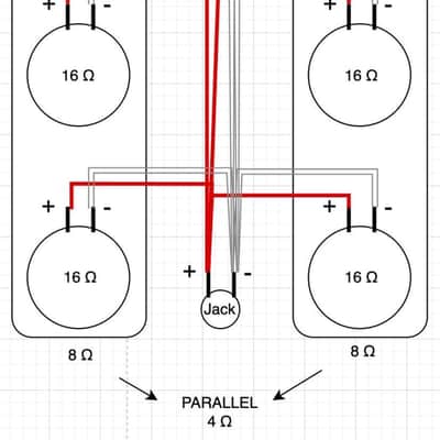 Wiring Harness Layout #4 for Combo 4x10 / 4x12 with all Parallel connect, Vintage Fender Style Speaker Cable, Switchcraft 1/4” image 9