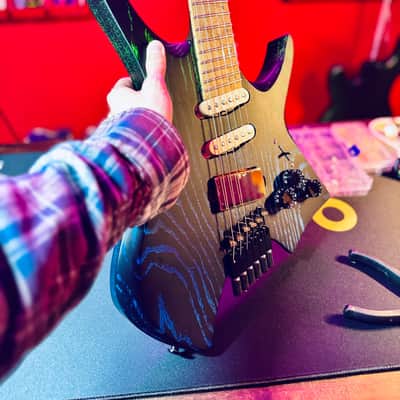 NK Guitars Headless Super Strat (HSS) - Green / Blue / Black - Sandblasted Ash image 8