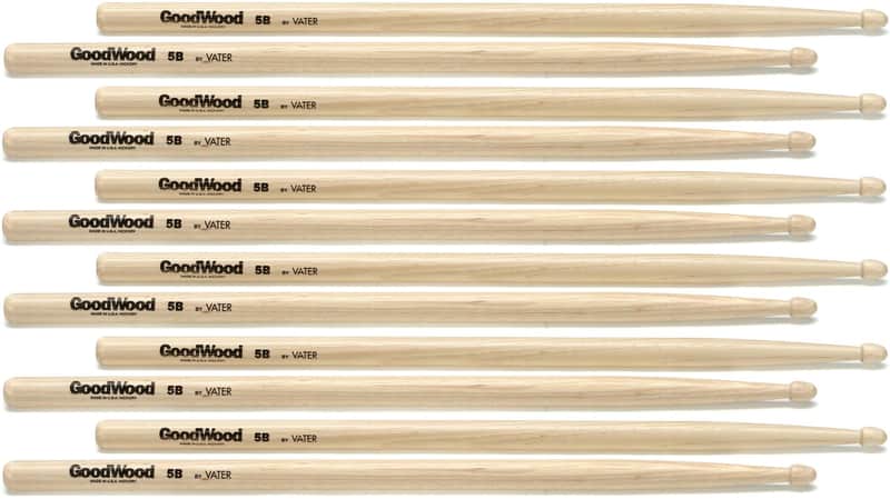 Goodwood US Hickory Drumsticks 6-pair - 5B - Wood Tip (2-pack) Bundle image 1