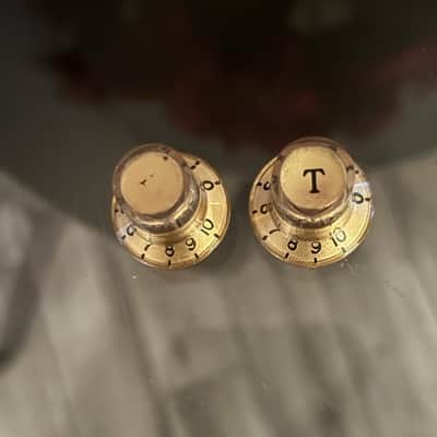Vintage 1960s Pair of Gold Univox Guitar Knobs Japan Fits Teisco image 1