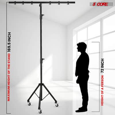 5 Core DJ Light Stand Tripod w Wheels 79" Crossbar 6 Light Points Adjustable 169.5" Stage Lighting Stand image 7