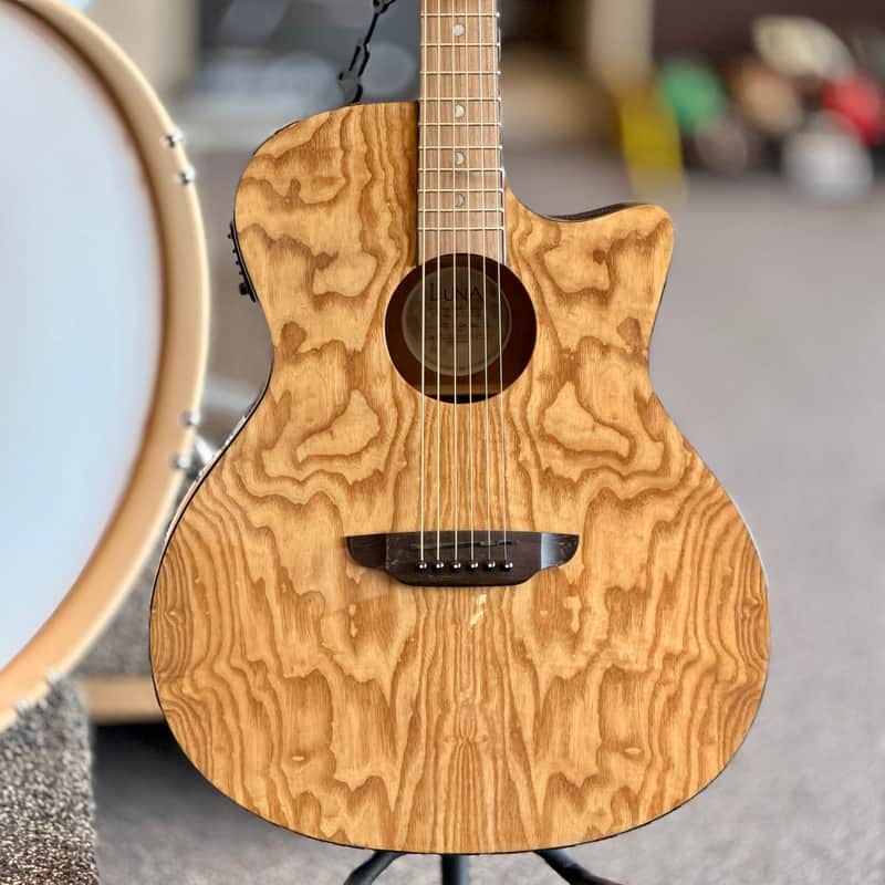 Luna Gypsy Quilt Ash Acoustic-Electric Guitar, Natural image 1