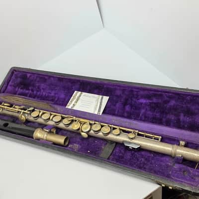 Rare Antique C.G. Conn C Flute Ebonite Headjoint Satin Silver Unibody w/ Gold Plating 440hz image 24