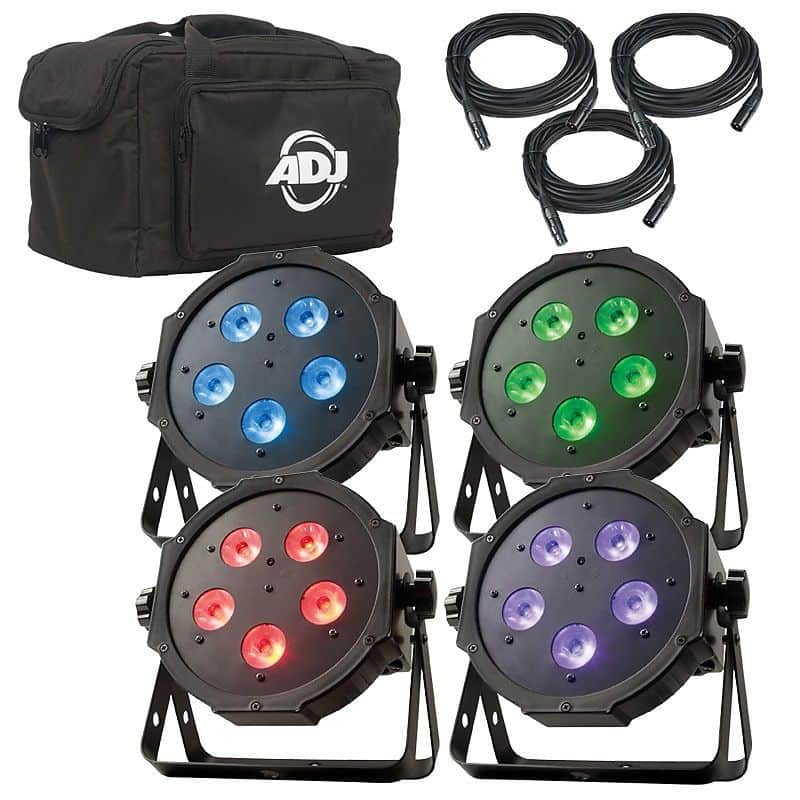 American DJ MEG116 Mega Flat TRI Plus Pak (4x) LED Light Pack w/ Cables, Bag image 1