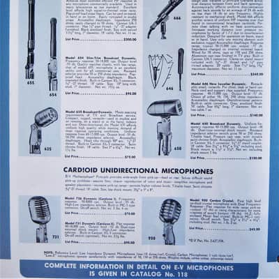 Vintage 1950's Electro-Voice 635 / 630 Omnidirectional Dynamic Microphone Dual Z w cable harp mic 641 image 2
