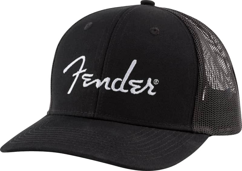 Fender #9122421100 - Fender Silver Thread Logo Snapback Trucker Hat, Black, One Size Fits Most image 1