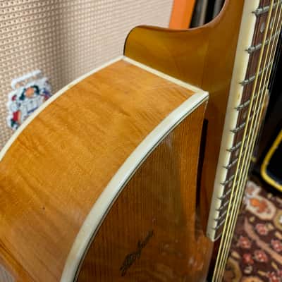 Vintage 1959 Hofner President Natural Blonde Acoustic Guitar Figured Maple Back image 7