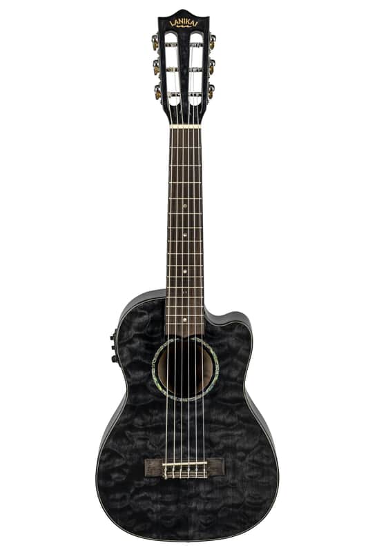 Lanikai Quilted Maple Black Stain Guitelele A/E Ukulele with Foam Case (QM-BKCEG) image 1