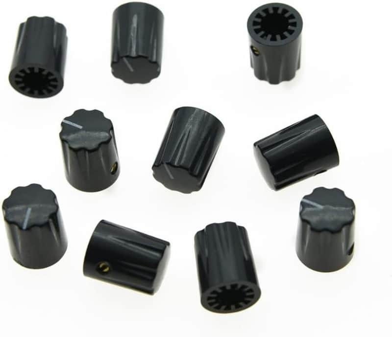 10pcs Black Scalloped Edge Amplifier Knobs | Cylinder Control Knob Set for Guitar Amps, Effect Pedals & Audio Gear | Fits 1/4" Shaft Pots with Set Screw image 1