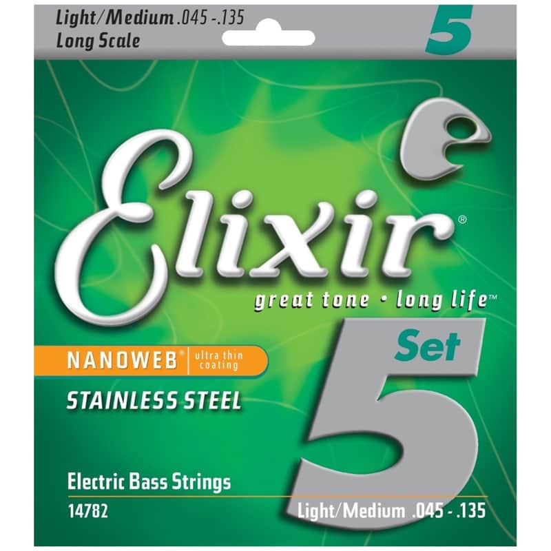 Elixir 14782 Nanoweb Stainless Steel Long Scale 5-String Bass Strings - Light/Medium (45-135) image 1