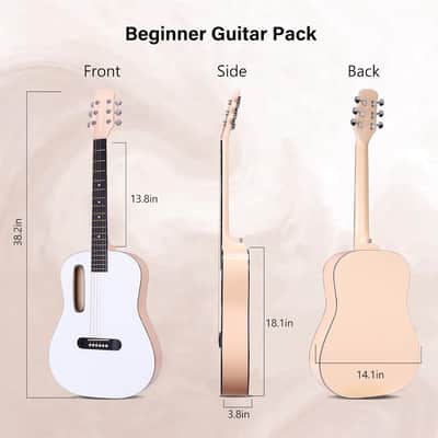 Acoustic Guitar Kits for Beginners Adults - 38" Steel-String Guitars Bundle with Online Lesson Wooden Bowl Guitarra Starter Set Package with Bag, Strap, Picks, Capos, Kazoo, White image 2